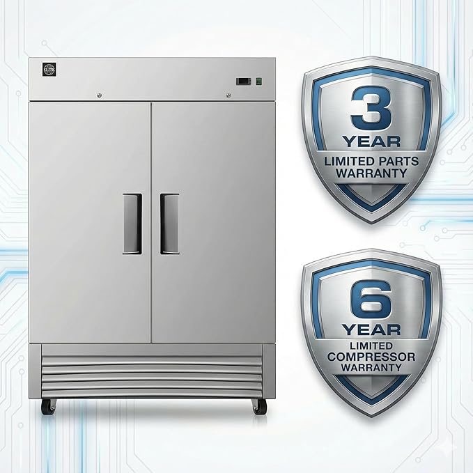 Commercial Refrigerator 2-Doors Solid Upright Reach in Two Section Inside Stainless Steel 54" Width, Capacity 43 Cuft, Bottom Mounted Restaurant Quality Kitchen Cooler Fridge, NSF Certified