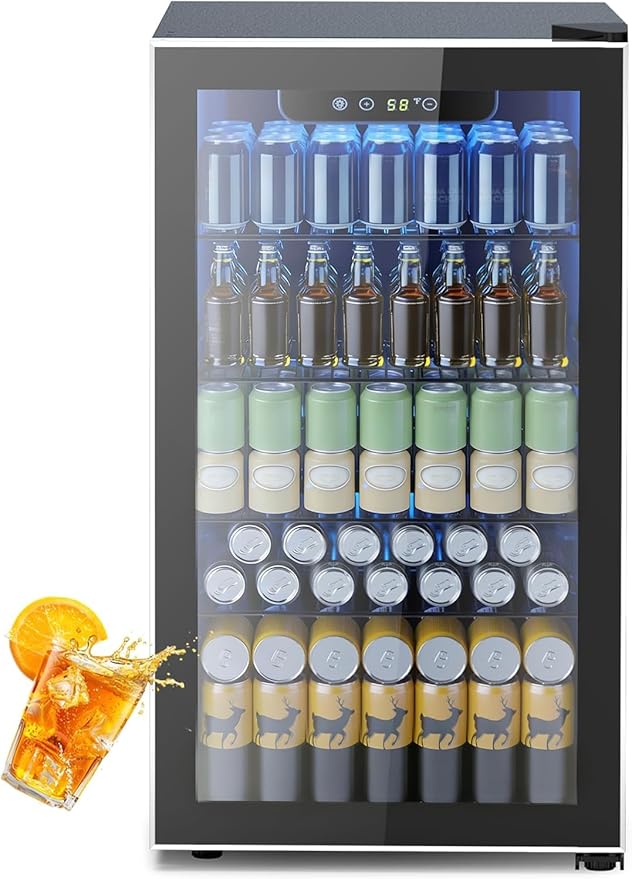 Mini Fridge 130 Can Beverage Refrigerator Cooler, 3.1 Cu.Ft Drink Fridge for Soda Wine Beer, Adjustable Temperature Control for Home Office, Black