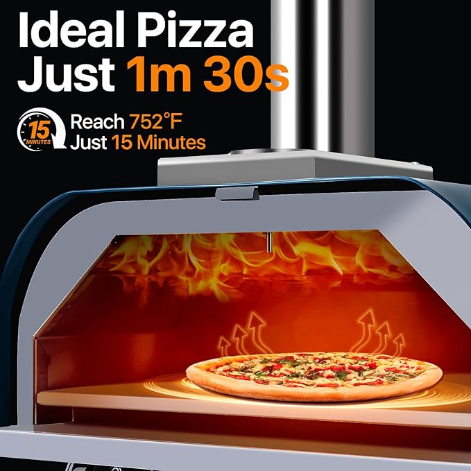 Pizza Oven 13 Inch Outdoor Wood Fired Portable Stainless Steel Pizza Oven with Pizza Stone for Family Outside Cooking Camping Backyard BBQ Pizza Maker Garden Kitchen(Blue-gery13IN)