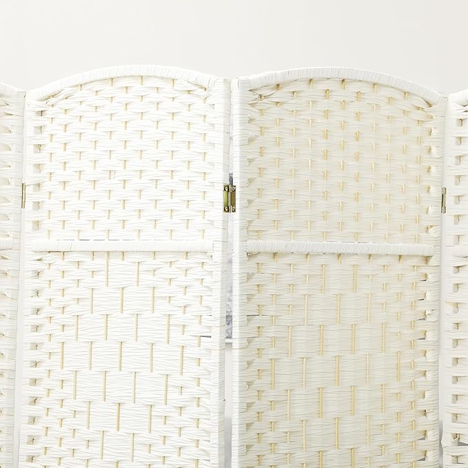 HOMCOM 6 Panel Room Divider, 6' Tall Folding Privacy Screen, Woven Freestanding Wall Partition for Home Office, Bedroom, White