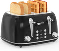 Keenstone Toaster 4 Slice, Retro Stainless Steel Wide Slot Toaster with Dual Independent Controls, 6 Browning Levels, Bagel, Defrost, Reheat & Cancel, Removable Crumb Tray, Black