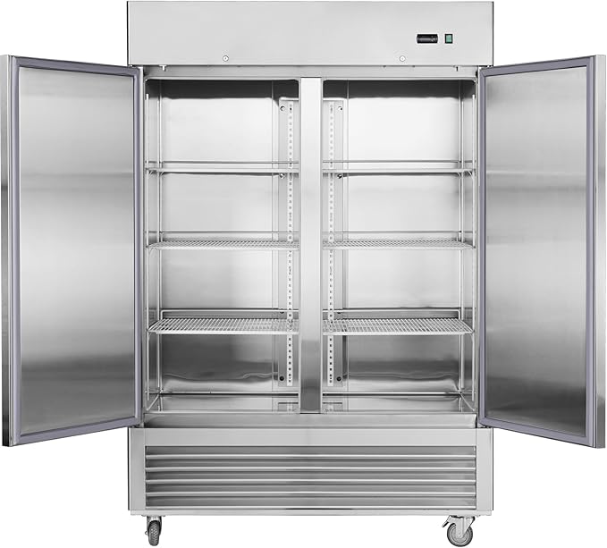 54”W Commercial Freezer Reach-in 42.2 Cu.Ft 2 Solid Door, Stainless Steel Interior and Exterior Construction, Commercial Freezer Upright Fan Cooling Freezer for Restuarant, Bar, Shop and etc