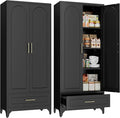 Metal Storage Cabinet with Drawers,75Inch Black Pantry Cabinets for Kitchen Storage with 3 Adjustable Shelves,Tall Kitchen Pantry Cabinet for Living Room, Dining Room，Office