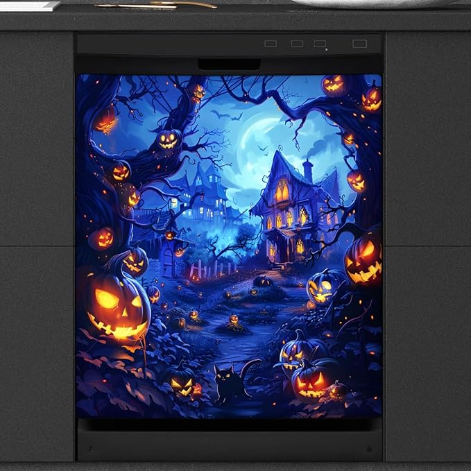 Dishwasher Magnet Cover Front Dishwasher Cover Decoration Reusable Magnetic Door Cover Panel Decal Home Appliances Stickers Kitchen Refrigerator Fridge Horrible Halloween Pumpkin 23"x26"