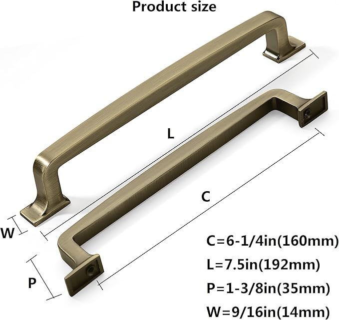 Khtumeware 6 Pack 6-1/4 Inch Cabinet Handles - Brushed Antique Brass Pulls & Drawer Handles