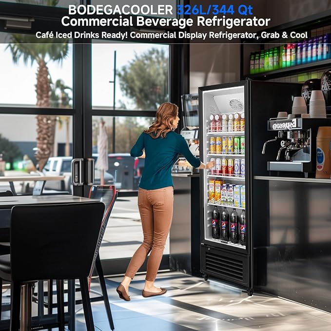 BODEGACOOLER Beverage Refrigerator, 326L/344 Qt Commercial Refrigerator For Kitchen, Home,Office and Garage, 312 Cans & 192 Bottles Display Refrigerator For Beer,Soda, Bar Cooler with Soft LED Light.