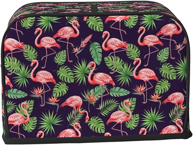 2 Slice Toaster Cover, Polyester Dust Protection, Fingerprint Resistant Washable Kitchen Appliance Cover Palm Leaf Cute Flamingo