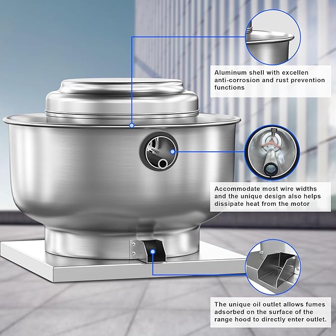 Restaurant Canopy Hood Grease Rated Exhaust Fan- Food Truck High-Speed Direct Drive Centrifugal Upblast Exhaust Fan 1/6 HP 110 Volt Single Phase Motor 800 CFM