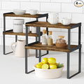 Kitchen Cabinet Organizers and Storage Shelves, Rustic Farmhouse Desk Shelf Riser for Cabinets, Black Expandable Corner Glasses Medicine Cabinet Organizer under Bathroom Sink - Set of 4
