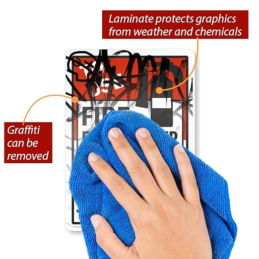 SmartSign 7"x5" "To Use Fire Extinguisher - Pull Pin, Aim at Fire, Squeeze Handle, Sweep' Sticker Label with Symbol, 3 mil Laminated Adhesive Polyester, Red/Black/White, USA-Made