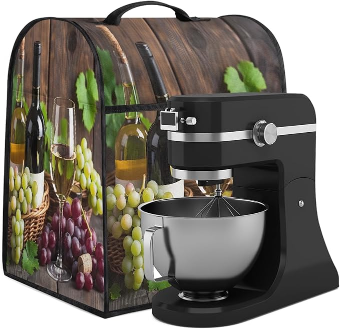 Kitchen Aid Mixer Cover Fruit Grapes Wine Leaves Stand Mixer Cover Compatible with 6-8 Quarts Stand Mixers, Dust Covers with Zipper Pocket Foldable Washable Kitchen Aid Organizer Bag