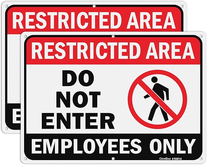 GicnKeuz Large Restricted Area Sign, 14x10 Inches Do Not Enter - Employees Only Signs, Rust Free.40 Reflective Aluminum, Fade Resistant/Waterproof, 6 Pre-drilled Holes (2 Pack)