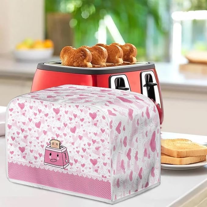 UNICEU Pink Cartoon Toaster - 4 Slice, Quilted, Dust-Proof, Bread Maker Cover, Small Appliance Dust Cover