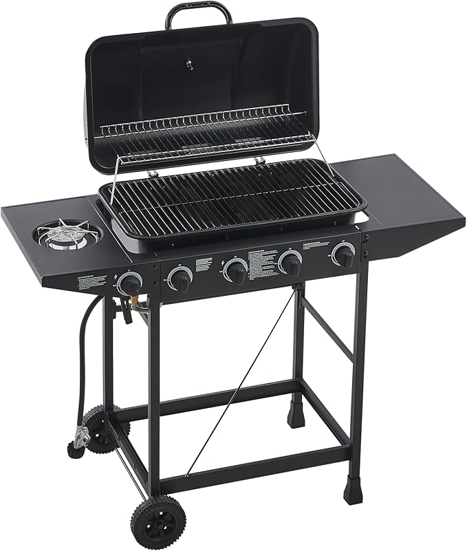 4 Burner Propane Gas Grill, 42,000 BTU Gas Grill with Side Burner, BBQ Grill with Cast Iron Grates, Stainless Steel Frame, 534 Sq In Cooking Area, Outside Grill for Patio Backyard, Patio
