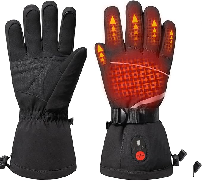Heated Ski Gloves, Unisex Winter Skiing Gloves, 7.4V Battery Power Rechargeable Heating Glove for Women & Men Skiing, Snowboarding, Snowmobile, Outdoor Sports