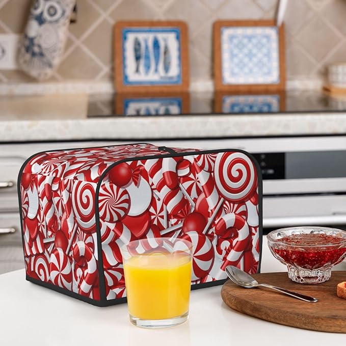 Red And White Christmas Candy Canes 4 Slice Toaster Cover, Waterproof Toaster Dust Cover Bread Maker Protective For Small Kitchen Appliance Dining Room Table Home Decor Gifts