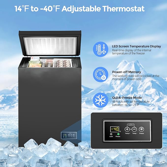COWSAR 3.5 Cu.Ft Chest Freezer, 14℉ to -40℉ Ultra-Low Temperature Deep Freezer with 2 Removable Stainless Steel Baskets, Electronic Control, 7 Level Adjustable Thermostat