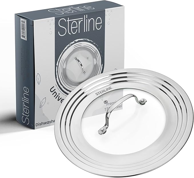 Large Universal Lid,Fits 8 -12 Inch Cookware,Tempered Glass Top with Steam Vent for Pots, Frying Pan,Stainless Steel Replacement Pot Lid for Kitchen Organizing, Space Saving