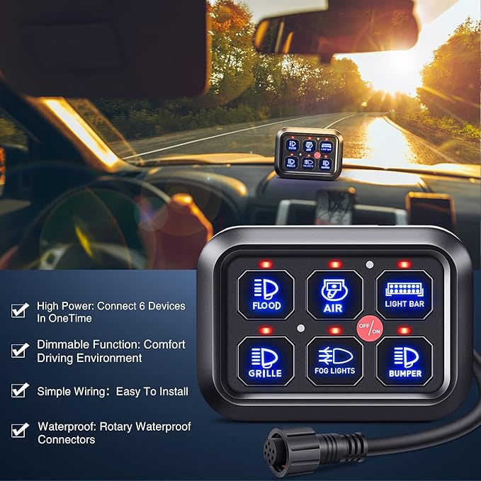 Nilight 6 Gang Switch Panel Universal Circuit Control Relay System with Fuse Wiring Harness Automatic Dimmable ON-Off LED Pod for Cars Trucks Boats ATV UTV SUV