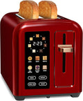 SEEDEEM Toaster 2 Slice, Touch Control Stainless Toaster LCD Display, 50% Faster Heating Speed, 1.4'' Wide Slots, More Timer Functions, Removable Crumb Tray, 1350W, Dark Cherry