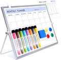 3 in 1 Blue Magnetic Dry Erase Weekly Planner&Monthly Calendar& 16"x12" Double Sided Magnetic Desktop Whiteboard with Stand,8 Markers, 4 Magnets, 1 Eraser for Office,School,Home