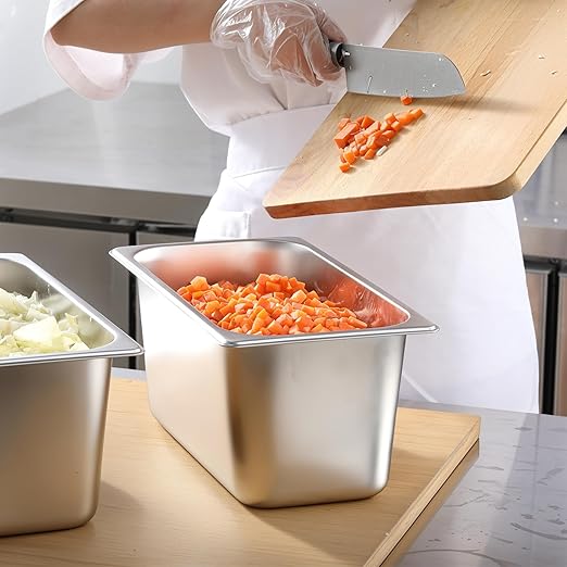 EGGKITPO 1/3 Size Steam Table Pan with Lid 6 Inch Deep Hotel Pan Commercial Stainless Steel Food Pan with Cover 6 Pack Chafing Pans for Buffet Party and Restaurant Supplies