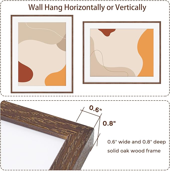 22x28 Picture Frame in Walnut, 22 x 28 Poster Frames for Wall, Solid Oak Wood Picture Frame 22"x28" with Glass, 22x28 Frame Matted to 18x24, 28x22 Wood Frame, 22 by 28 Art Frames, Walnut Color, 1 Pack