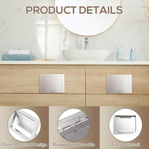 2 Pcs 304 Stainless Steel Trash Chute Lid Replacement, 7" x 9" Side Mounted Trash Chute with Hinged Inward Flip Garbage Bin Lids for Home Bathroom Commercial Cabinet Kitchen (Side-swing Lid)