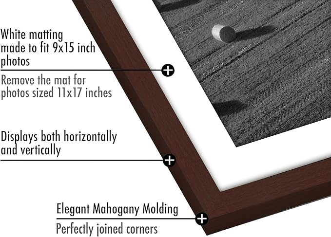 Americanflat 11x17 Picture Frame with Polished Plexiglass - Set of 5 - Use as 9x15 Frame with Mat or Display 11x17 Photo Without Mat - Galleria Collection - Picture Frames for Wall Display - Mahogany
