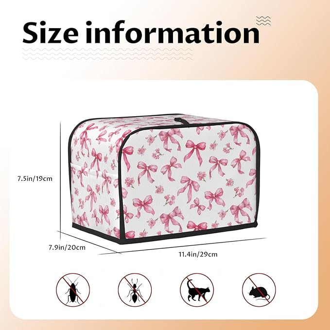 2 Slice Toaster Cover for Kitchen Pink Flower Bow Pattern Waterproof and Dustproof Toaster Dust Cover with Side Pockets Decorative Universal Cover for Wide Slot Toasters and Small Appliances