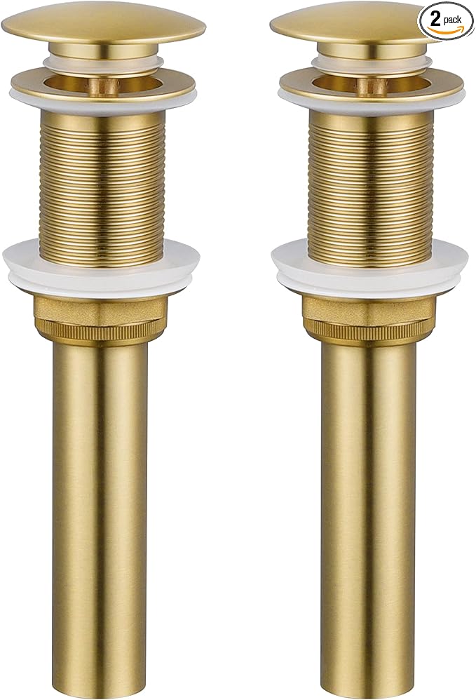 KES Sink Drain Stopper Without Overflow, Pop Up Drain for Bathroom Vessel Sink Brushed Gold 2 Pack, All Metal Rustproof Brass and 304 Stainless Steel, for 1.6"-1.9" Sink Hole, S2008D-BZ-P2