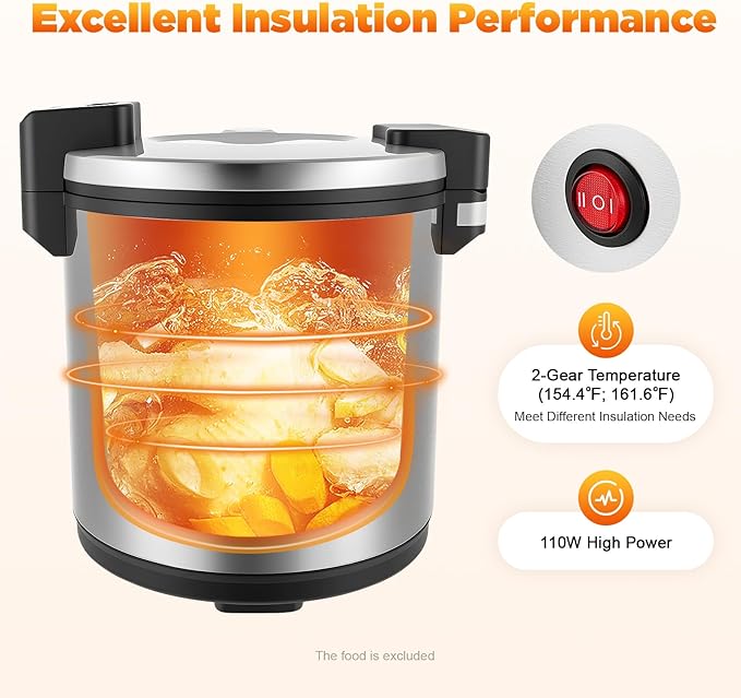 120 Cup Large Capacity Commercial Rice Cooker Warmer with Nonstick Inner Pot, Adjust Temper Soup Warmers Sushi Rice Warmer for Restaurant Party Family, Only Warm Function (Stainless Steel Style)