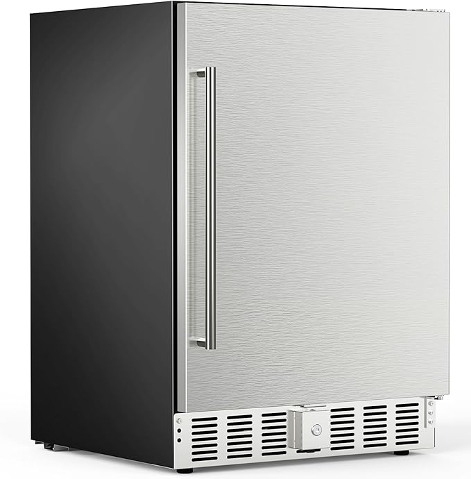 24 Inch Under Counter Beverage Refrigerator, Built-in and Freestanding Beverage Fridge Cooler 180 Cans with Stainless Steel Seamless Door, Powerful Cooling Compressor for Patio Kitchen, Commercial Use