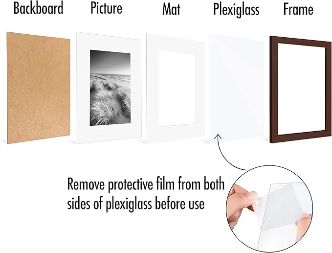 Americanflat 8x10 Picture Frame with Polished Plexiglass - Set of 5 - Use as 5x7 Frame with Mat or Display 8x10 Photo Without Mat - Galleria Collection - Picture Frames for Tabletop or Wall - Mahogany