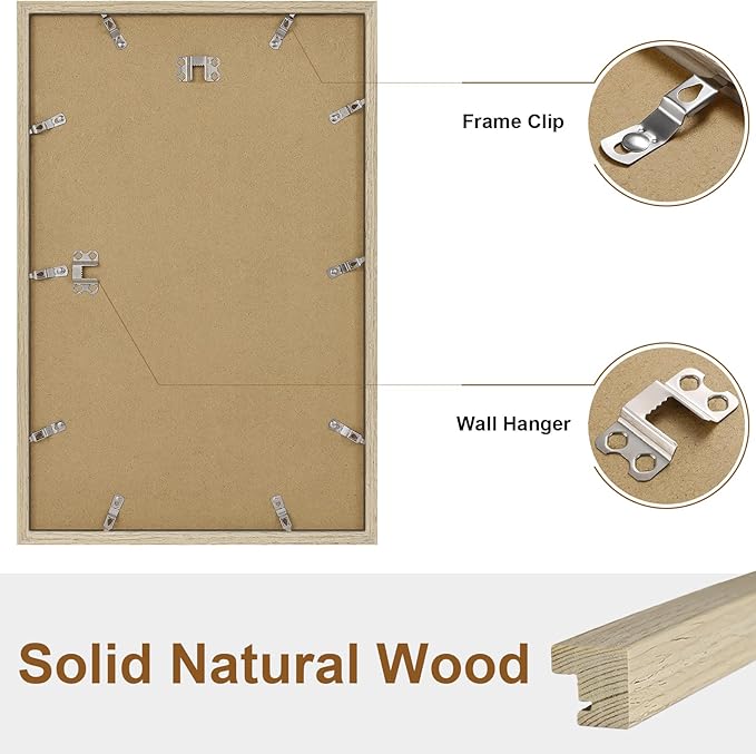 Vittanly 11x17 Picture Frame, Solid Wood Frame with Plexiglass, Includes 8x12 Mat, Wall Hanging for Photos, Home Decor, Light OAK, 1 Pack