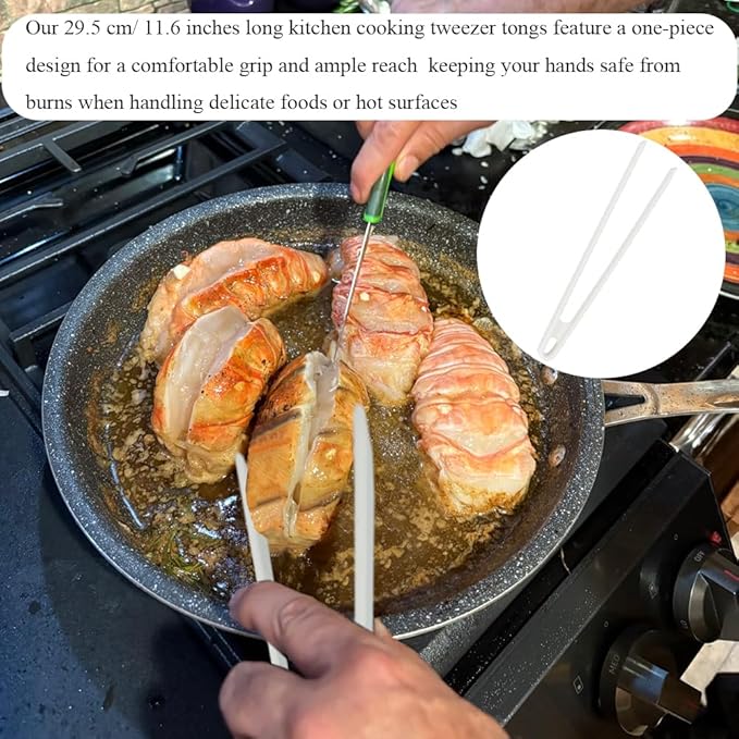 1Pcs Silicone Toaster Tongs, 11.6 Inch Long Silicone Kitchen Tong for Toaster Cooking Utensil Bread Waffle Tongs Food Tweezer White Toast Tong for Cooking Serving Bacon Salad Fruit Food, SATONBEYI