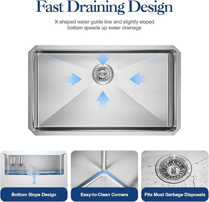 30x18 Inch Stainless Steel Kitchen Sink Undermount Workstation 16 Gauge 10 Inch Deep Single Bowl Handmade Basin with Accessories Multifunctional Workstation Set