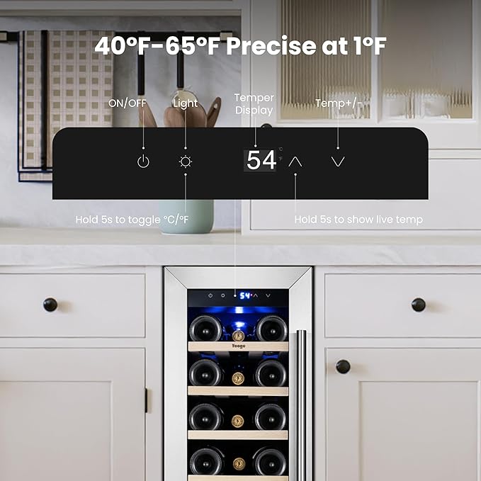Yeego 12 Inch Wine Fridge Cooler - 23 Bottles Wine Cooler with Glass Door, 40-65℉ Built-In or Freestanding Refrigerator, Under Counter Wine Fridge for Kitchen Bar Office (Left-Hinged)