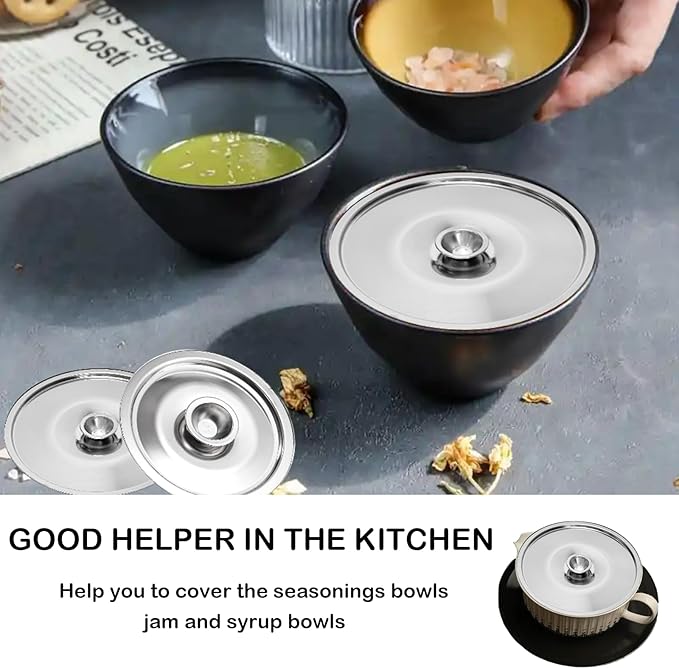 4 Inch Universal Pan Lid, 2Pcs Stainless Steel Bowl Cover, Small Pot Lid Milk Cookware Lid Replacement Accessories, 10cm