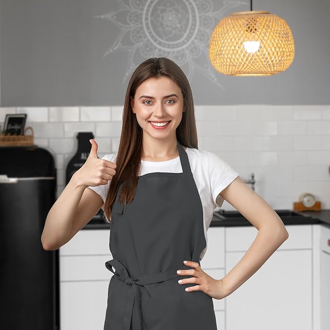 Aprons for Men - 100% Polyester Chef Apron Women with Extra Long Ties - Cooking Aprons for Women & Mens Apron
