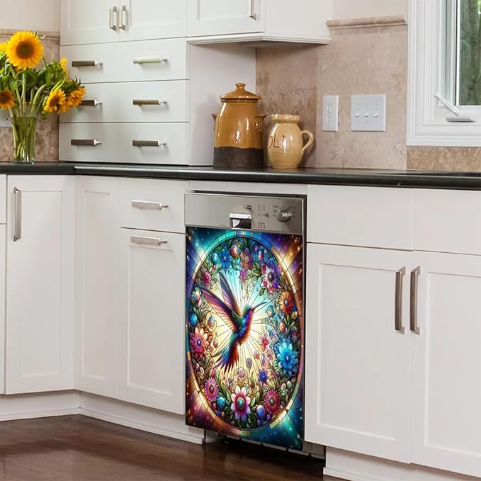 Colorful Flower Bird Dishwasher Magnet Cover for The Front Dishwasher Door Cover Panel Decals Magnetic Refrigerator Cover for Kitchen Farmhouse Home Decor 23 X 26 in