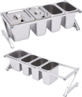 Pizza Topping Station with 4 Pans& Lids, Stainless Steel Food Container Pans Condiment Dispenser Countertop Spice Rack Organizer Shelf Holder for Seasoning Sauce Salad Jam Fruits Ingredients