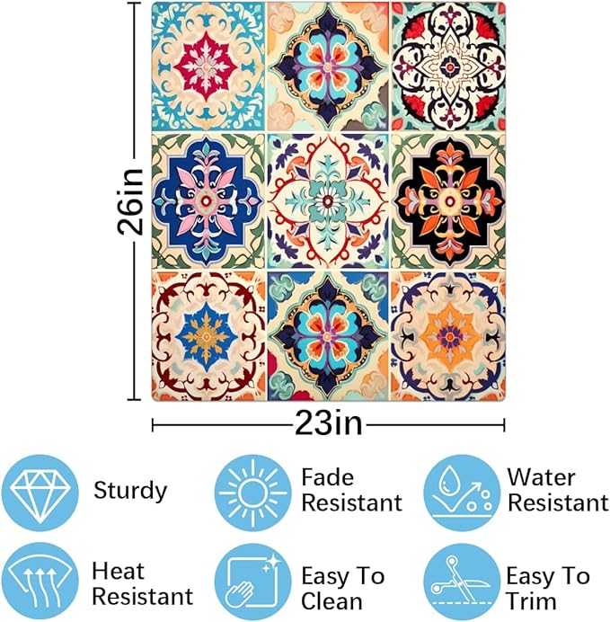 Dishwasher Magnet Cover Colorful Boho Ceramic Tile Reusable Dishwasher Magnetic Cover Sticker Decorative Dish Washer Door Cover Panel for Home Kitcen Appliance