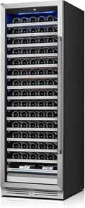 Yeego 24 Inch Wine Fridge Cooler - 165 Bottles Wine Cooler with Glass Door, 40-65℉ Built-In or Freestanding Wine Refrigerator with Door Lock and 2 Color LED for Kitchen Bar Office (Left-Hinged)