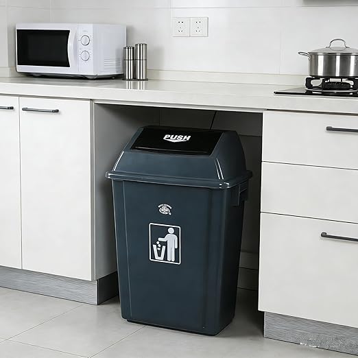13 Gallon Swing Top Garbage Can, Plastic Waste Bin with Lid, Kitchen Trash Can, 4 Pack, Gray