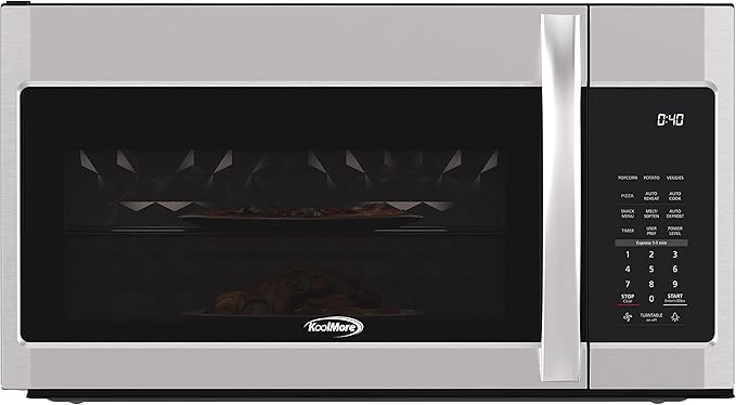 KoolMore 1.9 Cu. Ft. Over the Range Microwave Oven with Oven Lamp and 300CFM Recirculation Vent Hood Function, Auto Cook Menus, Reheat Function, 11 Power Levels, Timer, and Weight Defrost (KM-MOT-2SS)