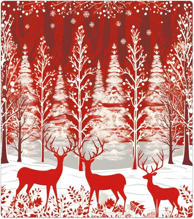 Christmas Forest Elk Dishwasher Magnet Cover, 23" W x 26" H Fridge Magnetic Stickers Reuseable Magnet Panel Decal Cover for Washing Machine Fridge Microwave Cabinet Kitchen Christmas Decoration