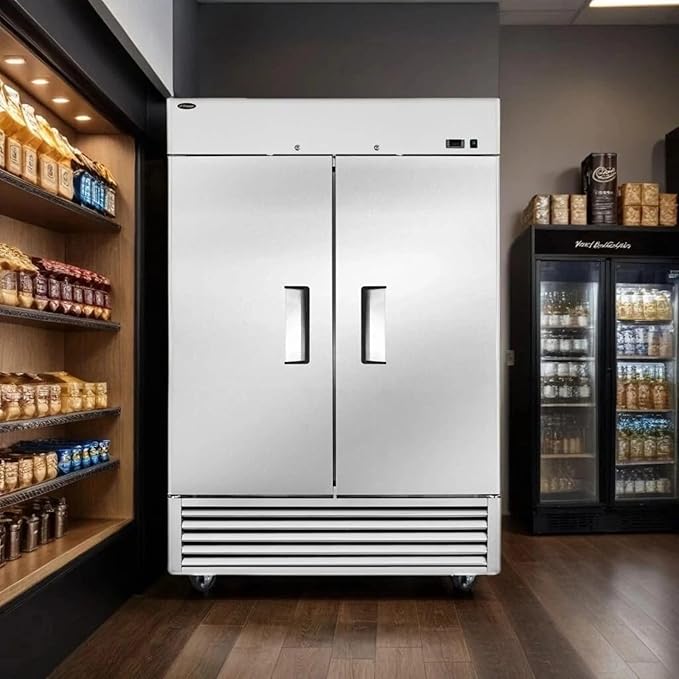 54” Reach-in Commercial Refrigerator with 2 Solid Doors, 49 cu.ft Stainless Steel Merchandiser Upright Freezerless Refrigerator for Restaurant, Bar, Shop, Residential Beverages and Drinks
