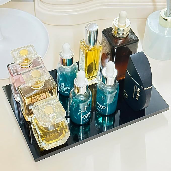 Bigfety Acrylic Soap Tray, Soap Pedestal Stand Sink Tray, Soap Bottle Riser Stand for Kitchen Bathroom, Black, Medium