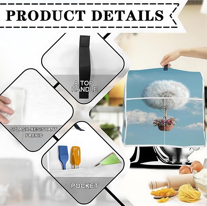 Mixer Dust Cover for 6-8 Qt Stand Mixer, Cloth Cover with 2 Storage Pockets for Stand Mixer Protective Covers Large for 6-8 Quart Mixer